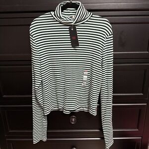 Levis Top Womens‎ Large Green Black White Cropped Crop Turtle Neck Ribbed